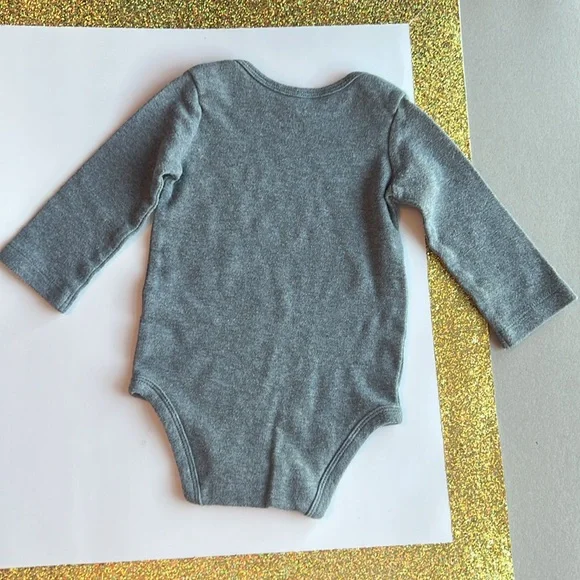 CARTER'S Gray Long Sleeve Baby Onesie 100% Cotton 12 Months - Picture 3 of 7